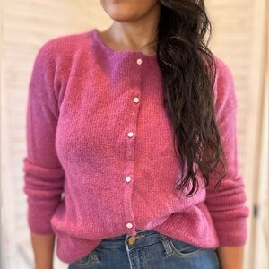 NWT LA MAILLE SEZANE Mohair Button Down Pink Cardigan Breathable Long Sleeve